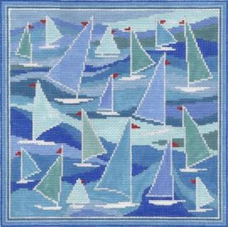Sailboats Pillow Canvas by Doolittle Stitchery (thumbnail)