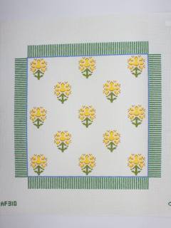 Block Print with Stripe - Yellow with Green Canvas by Anne Fisher Needlepoint (thumbnail)