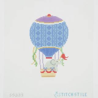 Blue and Purple Hot Air Balloon with Elephant by Stitch Style Needlepoint (thumbnail)