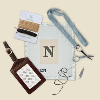 "Our Initial Thought - Brown" Happy Stitching All-In-One Luggage Tag Kit by Happy Stitching (thumbnail)