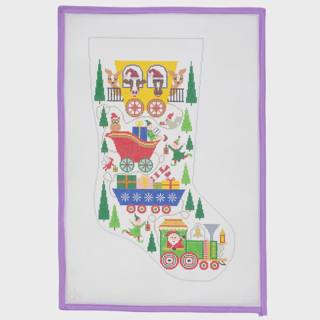 Christmas Train Stocking by Doolittle Stitchery (thumbnail)
