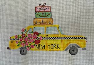 NYC Cab w/ Flowers & Suitcases by Kate Dickerson Needlepoint Collections (thumbnail)