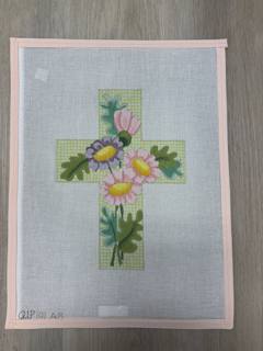 Large Cross - Pink/Purple Floral on Green Tattersall by Ann Wheat Pace Designs (thumbnail)