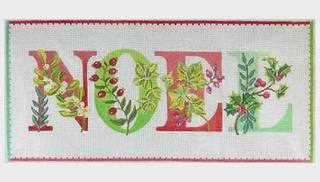 M-NOEL with Winter Greens and Berries on White by Kate Dickerson Needlepoint Collections (thumbnail)