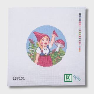 Red Cardinal Gnome Round Canvas by Needlepaint (thumbnail)