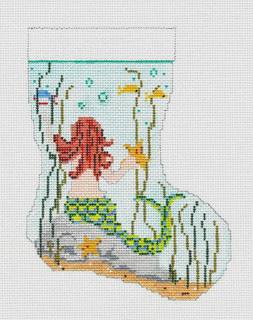 Stocking ~ MERMAID Mini Stocking handpainted 13 mesh Needlepoint Canvas by Needle Crossings by Needle Crossings (thumbnail)