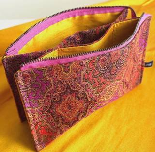 Orange Purple Brocade Pattern - Zipper Top with Pockets Project Bag Clutch by Jeni Sandberg Needlepoint (thumbnail)