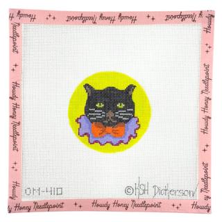 Black Cat With Bowtie Round by Kate Dickerson Needlepoint Collections (thumbnail)