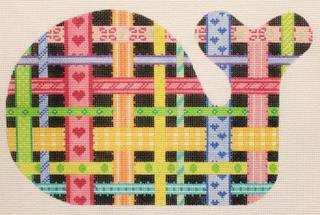 Med. Whale – Woven Ribbons – multi brights on black SST-16 by Kate Dickerson Needlepoint Collections (thumbnail)