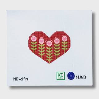 Block Print Red Heart with Flowers Canvas by Nash and Daughters (thumbnail)