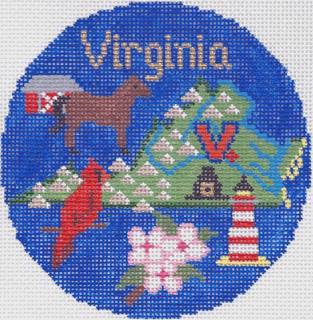 Travel Round ~ Virginia handpainted 4.25" Needlepoint Canvas Ornament by Silver Needle by Silver Needle (thumbnail)