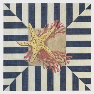 Starfish & Coral on Stripes Pillow by Associated Talents (thumbnail)