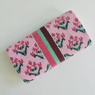 Pink Floral Block Print Beaded Clutch by Isabel Harte (thumbnail)
