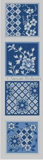Imari Blues and whites, strip of 4 coasters by Liz Goodrick-Dillon (Tapestry Tent, via Susan Roberts) (thumbnail)