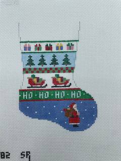 Tree, Sleigh, Santa Stripe Mini Stocking by Liz Goodrick-Dillon (Tapestry Tent, via Susan Roberts) (thumbnail)