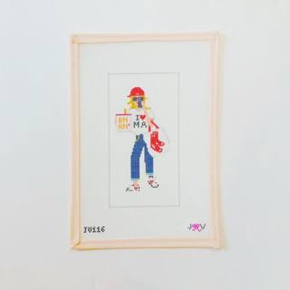 Massachusetts Dunkin Girl by Jennifer Vallez Needlepoint (thumbnail)