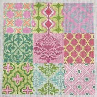 damask wallpaper patchwork by Kate Dickerson Needlepoint Collections (thumbnail)