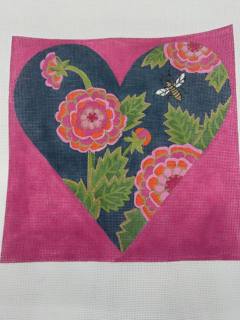 Navy Floral Heart w/ Bee by Alice Peterson (thumbnail)