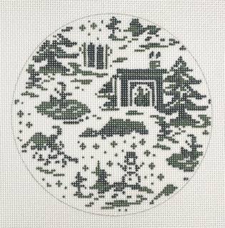 winter toile green, round by Rachel Barri Designs (thumbnail)