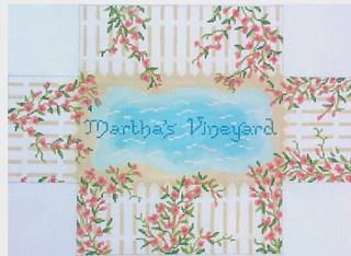 Martha's Vineyard rose covered picket fence Brick or Doorstop by Kate Dickerson Needlepoint Collections (thumbnail)