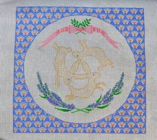 Three Bunnies Provence Pillow by Anne Fisher Needlepoint (thumbnail)