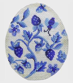 Strawberry Blues Egg by Kelly Clark Needlepoint (Colonial Needle) (thumbnail)