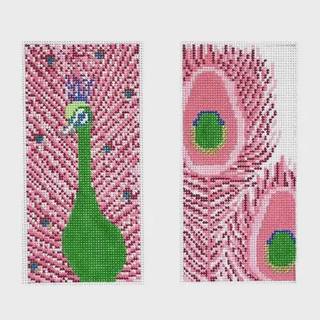 Peacock Double Eyeglass Case Pinks by Anne Fisher Needlepoint (thumbnail)
