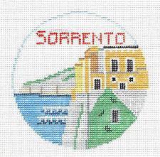 Travel Round ~ Sorrento, Italy handpainted 18 Mesh 4" Needlepoint Ornament Canvas by Kathy Schenkel by Kathy Schenkel (thumbnail)