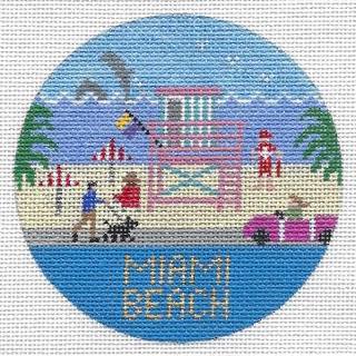 Miami Beach Round Canvas by Doolittle Stitchery (thumbnail)