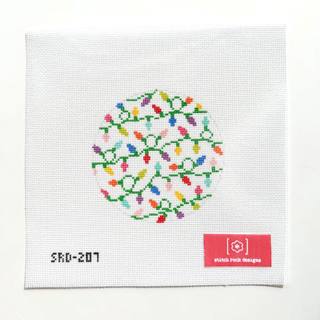 Christmas Lights Round Canvas by Stitch Rock Designs (thumbnail)