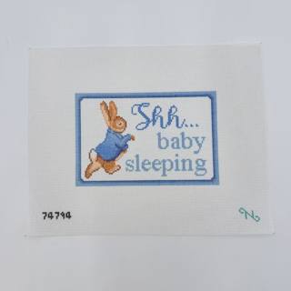 Blue Bunny Baby Sleeping Canvas by Needlepaint (thumbnail)