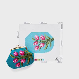 Kiss Lock Bag – Tulips Blue by Jeni Sandberg Needlepoint (thumbnail)