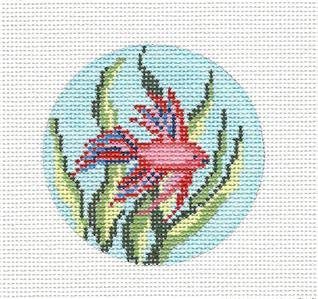 Round ~ 3" Betta Fighting Fish Ornament handpainted Needlepoint Canvas by Needle Crossings *** RETIRED *** by Needle Crossings (thumbnail)