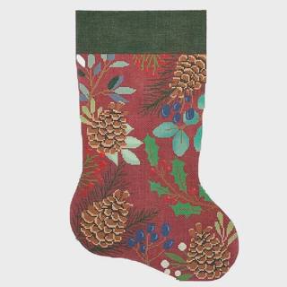Red Stocking with Pinecones by Laura Love Designs (thumbnail)
