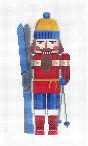 Nutcracker ~ SKIER Nutcracker in Blue & Red handpainted 18 Mesh Needlepoint Canvas by Susan Roberts by Susan Roberts Needlepoint (thumbnail)