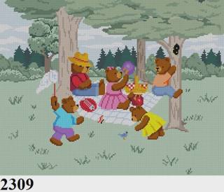 Teddy Bear Picnic, Chair Seat - 13 mesh by Susan Roberts Needlepoint (thumbnail)