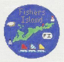 Round~ 4.25" Fishers Island handpainted Needlepoint Canvas Ornament ~by Silver Needle by Silver Needle (thumbnail)