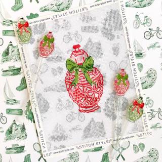 Emily Quigley: Red Ginger Jar with Green Bow Canvas by Stitch Style Needlepoint (thumbnail)