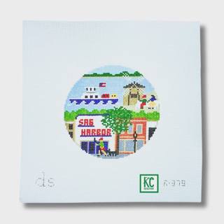 Sag Harbor Travel Round Canvas by Doolittle Stitchery (thumbnail)
