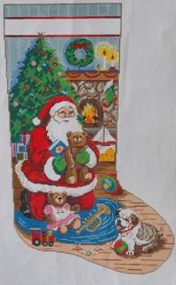 Santa With Bull Dog Stocking by CBK Needlepoint (thumbnail)