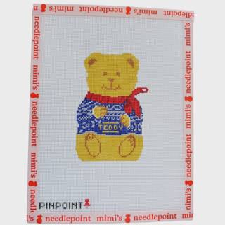 Chocolate Teddy Bear - Blue Sweater by Pinpoint Needlepoint (thumbnail)