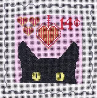 Peeky Kitty Postage Stamp - Valentine's Day by Eye Candy Needleart (thumbnail)