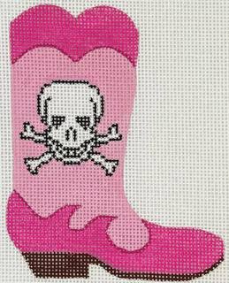 Mini Cowgirl Boot – Scull & Crossbones – on pinks by Kate Dickerson Needlepoint Collections (thumbnail)