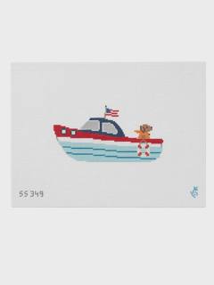 Chocolate Labrador in Speedboat by Stitch Style Needlepoint (thumbnail)