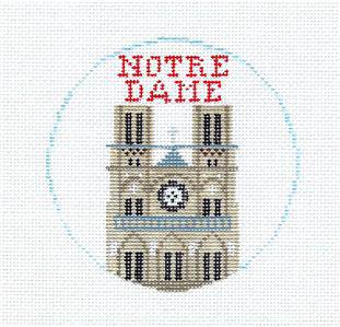 Travel Round ~ Notre Dame Cathedral in PARIS, FRANCE 18 Mesh Needlepoint Ornament Canvas by Kathy Schenkel by Kathy Schenkel (thumbnail)