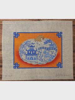 Blue and White Pumpkin on Orange by Kate Dickerson Needlepoint Collections (thumbnail)