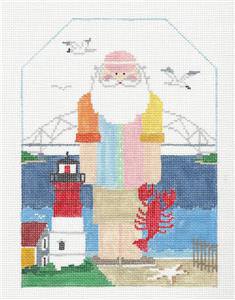 Santa Canvas ~ CAPE COD SANTA large handpainted 18 Mesh Needlepoint Canvas Design by Kathy Schenkel by Kathy Schenkel (thumbnail)
