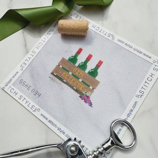 Stitches Style Alli Eagan SSAE 034 Wine Crate Needlepoint Canvas by Stitch Style Needlepoint (thumbnail)