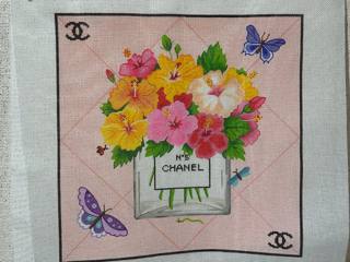 Designer Scarf Series - Chanel Flowers NO 5w/ Butterflies by Kate Dickerson Needlepoint Collections (thumbnail)