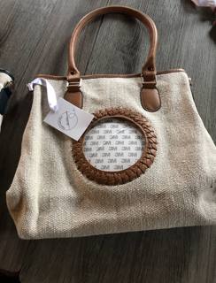 Canvas Tote w/Leather Trim TAN by Tilli Tomas (thumbnail)